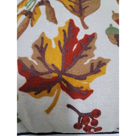 Set Of 2 Autumn Embroidery Leaf Pattern Throw Pillow Covers With Piping 16" Squa - Picture 6 of 6